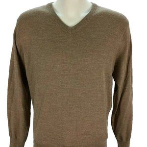 Jos A Bank Signature 100%‎ Merino Wool Vneck Sweater M Tan Pullover Mens